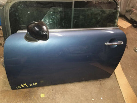 07 08 09 10 11 12 MINI COOPER S DRIVER FRONT BLUE DOOR W/ MIRROR GLASS HANDLE