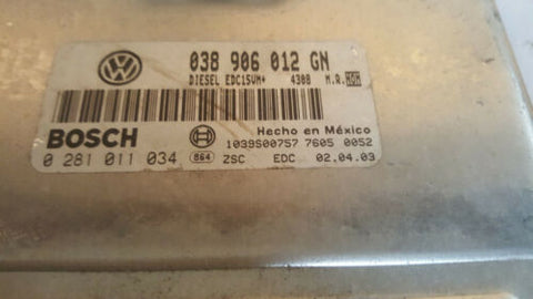 02 03 VW JETTA GOLF BEETLE 1.9 TDI ENGINE COMPUTER MODULE ECM 038 906 012 GN